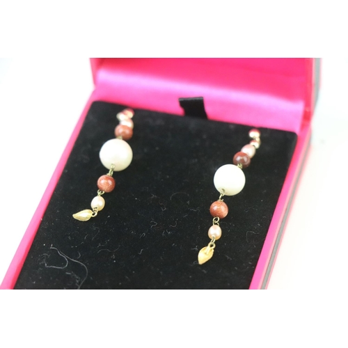 319 - Pair of Yellow Gold and Hardstone Drop Earrings