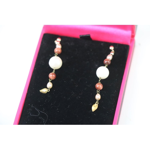 319 - Pair of Yellow Gold and Hardstone Drop Earrings