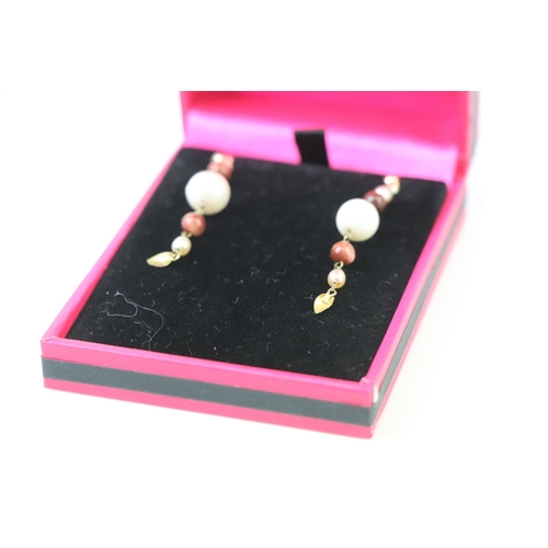 319 - Pair of Yellow Gold and Hardstone Drop Earrings