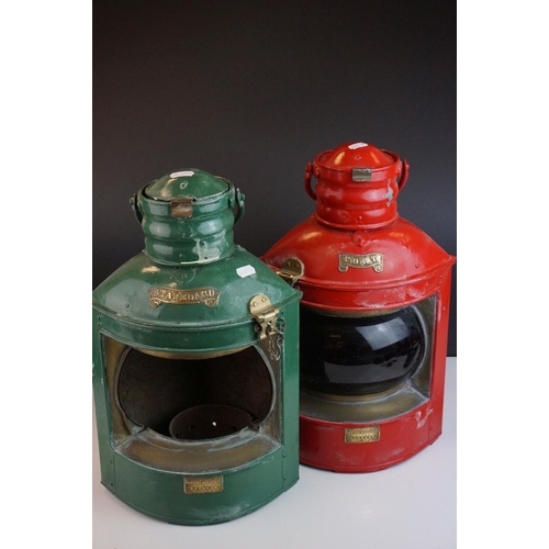 32 - Pair of 'Simpson Lawrence ' Port and Starboard Ship Lamps, red and green finish (green with glass mi... 