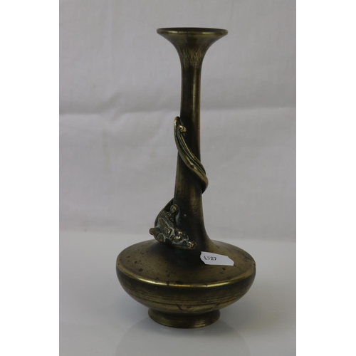 322 - An Antique bronze/brass Chinese vase with serpent decoration to stem .