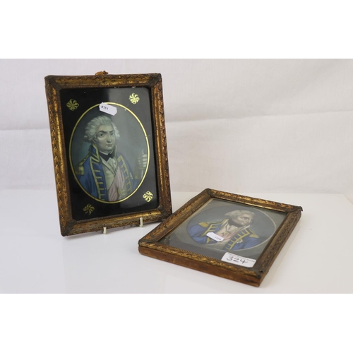 324 - A pair of framed and glazed portraits of a naval officer, possibly Nelson.