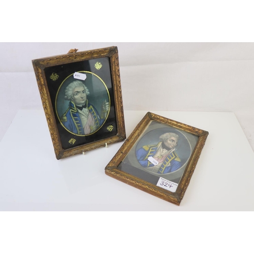 324 - A pair of framed and glazed portraits of a naval officer, possibly Nelson.