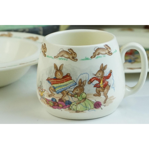 33 - Ceramics including Torquay Mottoware Three Handled Mug and Footed Bowl, Royal Doulton Bunnykins Plat... 