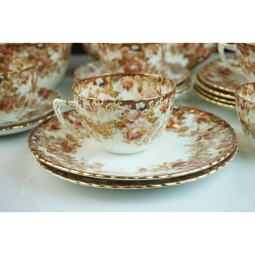 36 - Samual Radford Bone China part Tea Set in Imari colours of Chestnut Brown and Orange with Gilt leave... 