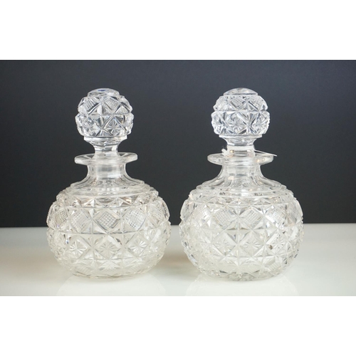 37 - Collection of Glassware including Pair of Cut Glass Perfume Bottles / Decanters, 18cms high, Jack in... 