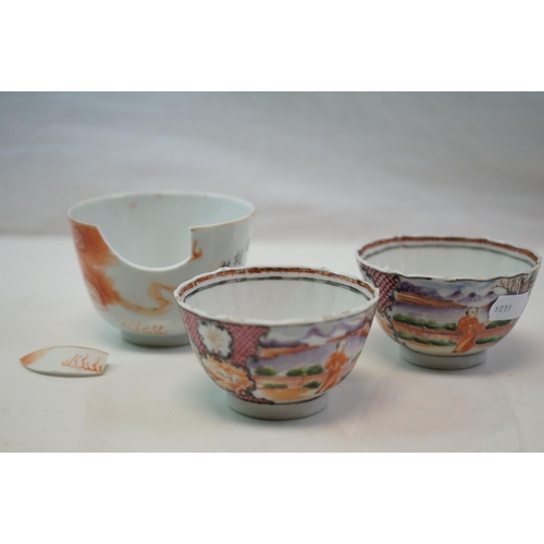 403 - A pair 19th century Famille Rose tea bowls with figural decoration and one other af.