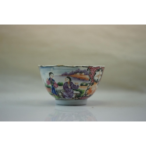 403 - A pair 19th century Famille Rose tea bowls with figural decoration and one other af.