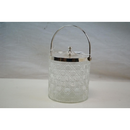 405 - Silver Plated Flash Cut Glass Biscuit Barrel with star cut base