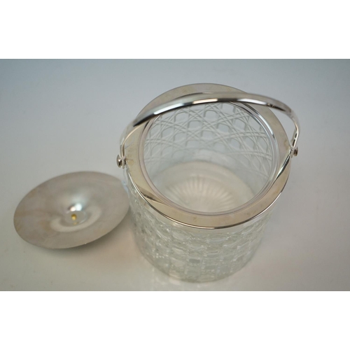 405 - Silver Plated Flash Cut Glass Biscuit Barrel with star cut base