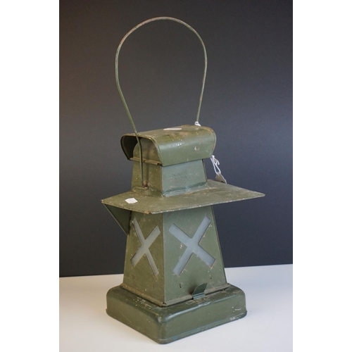 41 - Army Railway Lamp, impressed mark ' Min of Supply Patt .... ' 1940's, 42cms high  (to top of handle)