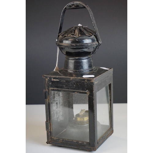 42 - BR (E) (British Rail) Railway Fireman's Lamp, with burner , 1940's (one pane of glass missing), 34cm... 