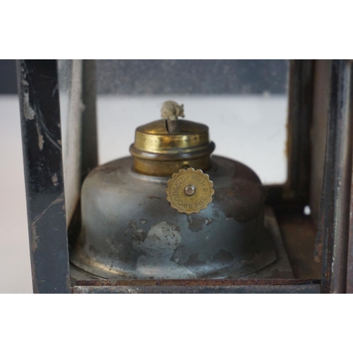 42 - BR (E) (British Rail) Railway Fireman's Lamp, with burner , 1940's (one pane of glass missing), 34cm... 