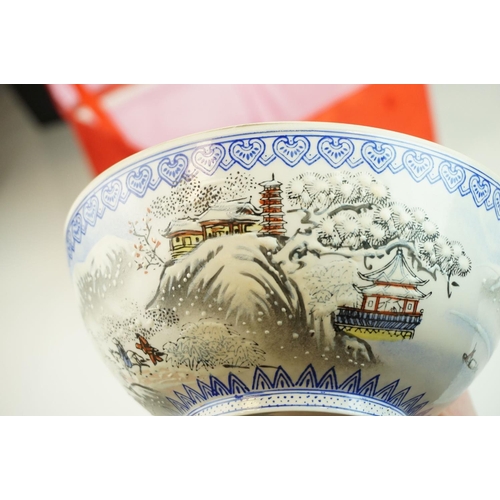 437 - Chinese Porcelain Bowl decorated with a winter scene, makers mark to base