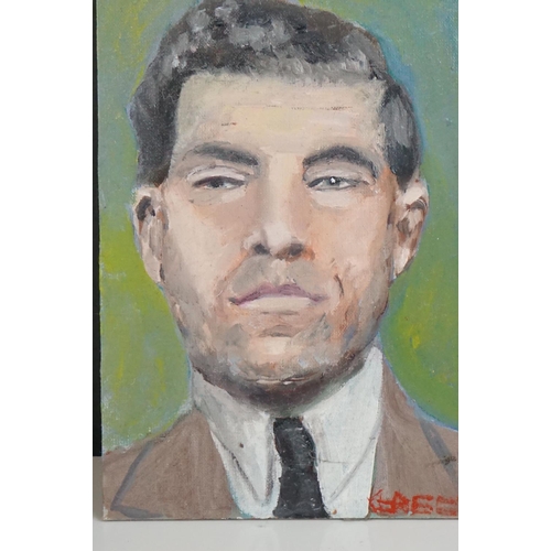 474 - Greenow oil on board portrait  of what is believed to be Gangster Lucky Luciano 18 x 12 cm.