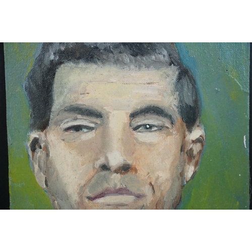 474 - Greenow oil on board portrait  of what is believed to be Gangster Lucky Luciano 18 x 12 cm.