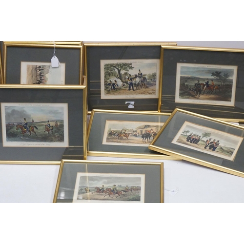 476 - A set of 12 framed and glazed M Ackerman coloured military engravings.