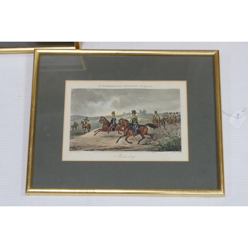 476 - A set of 12 framed and glazed M Ackerman coloured military engravings.