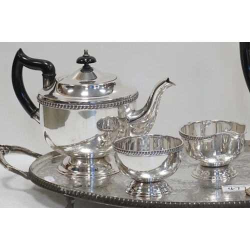 477 - A silver plated oval two handled tray together with a similar teaset etc.