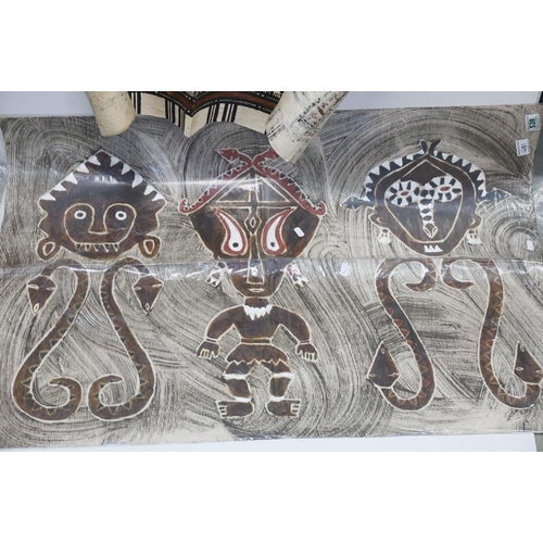 481 - Tribal - Australian Aboriginal Painting on Paper depicting Tribal Three Figures and Snakes, 106cms x... 