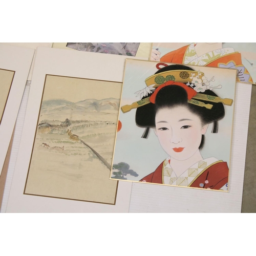 482 - Quantity of Japanese block prints to include Samurai Warrior,  Watercolours and other oriental print... 