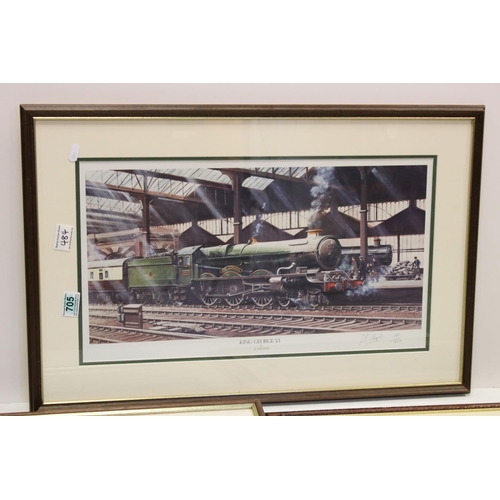 484 - J E Wigston Signed Limited Edition Steam Train Print ' King George VI' no. 189/850, 26cms x 53cms to... 