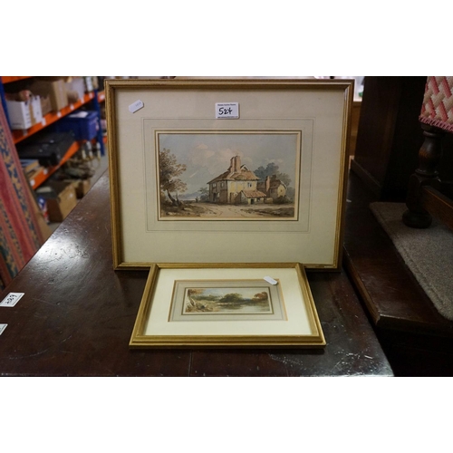 524 - John Varley 19th century watercolour rural scene  cottage and figure unsigned gallery label verso 14... 