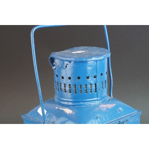 56 - Ships Lantern, Blue finish, 1930's, 48cms high (to top of handle)