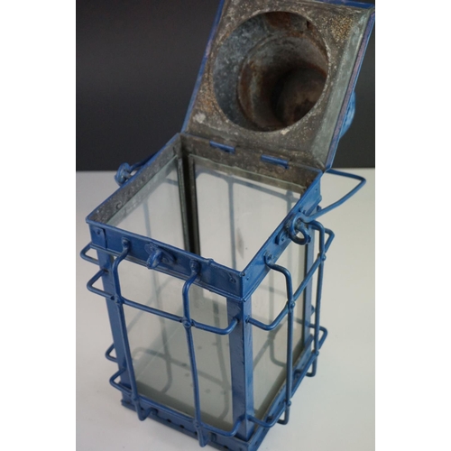 56 - Ships Lantern, Blue finish, 1930's, 48cms high (to top of handle)