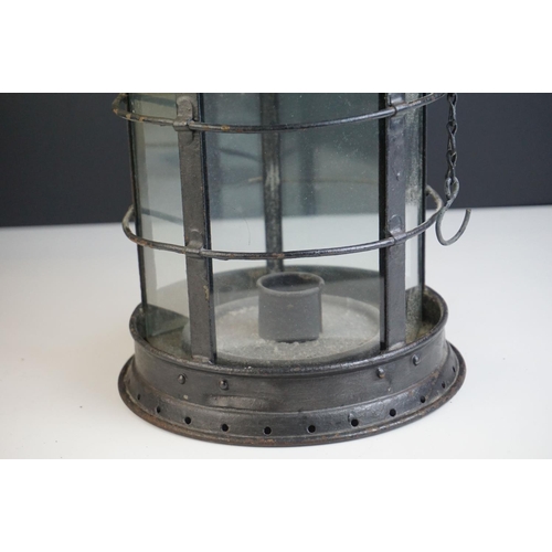58 - Ships Candle Lantern Lamp, black finish, 1930's, 54cms high (to top of handle)