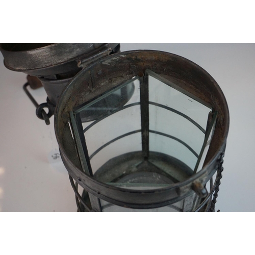 58 - Ships Candle Lantern Lamp, black finish, 1930's, 54cms high (to top of handle)