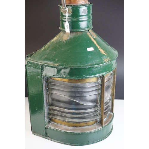 59 - Large Port and Starboard Storm Ships Lamp, Green finish, 1920's, 64cms high (to top of handle)