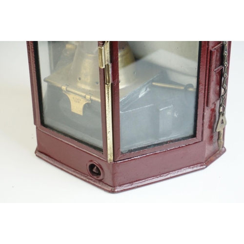 62 - Eli Griffiths & Sons of Birmingham Ships Lamp, Maroon finish, 1918, with exterior wick adjust, 52cms... 