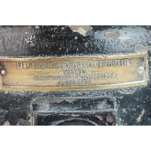 67 - Railway Warning Lamp with brass plaque ' Lamp Manufacturing & Railway Supplies Ltd, London ... ' and... 