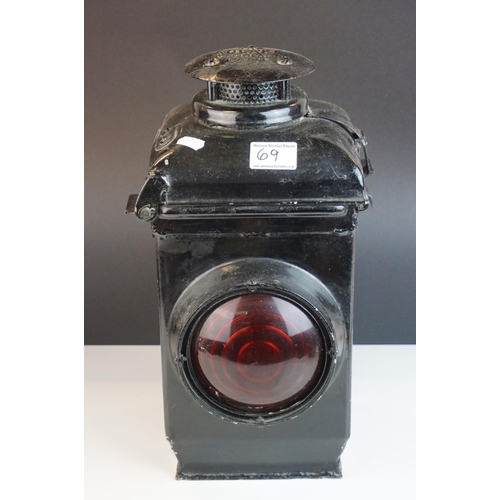 69 - ' The Adlake Non Sweating Lamp ' Railway Lamp, with red bullseye glass lens, 1940's, 39cms high