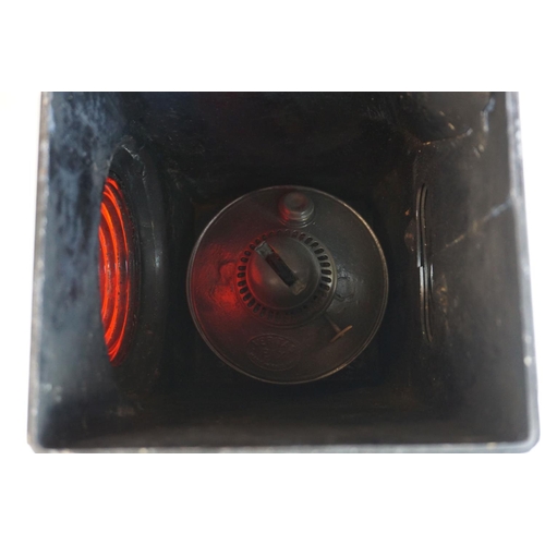 69 - ' The Adlake Non Sweating Lamp ' Railway Lamp, with red bullseye glass lens, 1940's, 39cms high