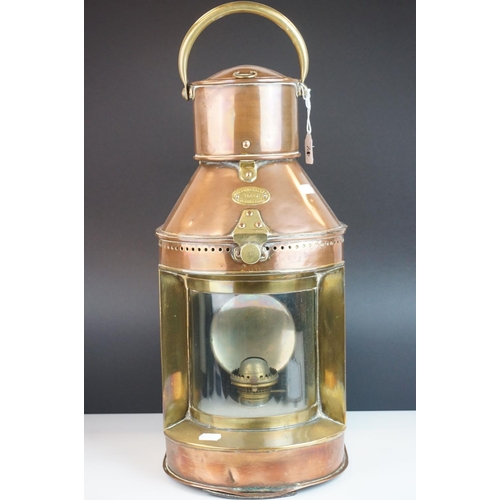 71 - Bulpitt of Birmingham Copper & Brass Flatback Ships Lamp, 1924, 56cms high (to top of handle)