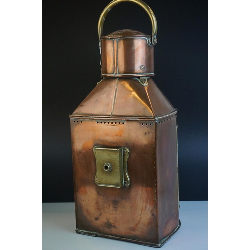 71 - Bulpitt of Birmingham Copper & Brass Flatback Ships Lamp, 1924, 56cms high (to top of handle)