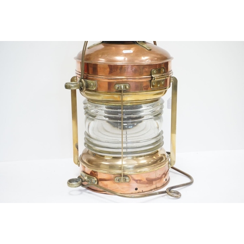 76 - Copper and Brass Italian Navy Ships Lamp, 1952, 62cms high (to top of handle)