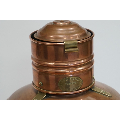 76 - Copper and Brass Italian Navy Ships Lamp, 1952, 62cms high (to top of handle)