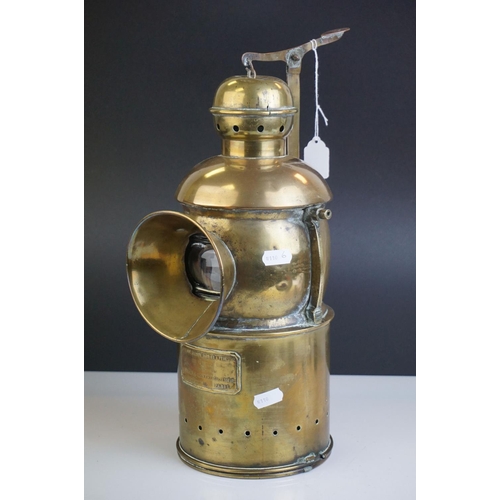 77 - French Brass ' Ancienne Maison Barbier & Fenestre '  Coastguard Ships Lamp, 1908, 38cms high (to top... 