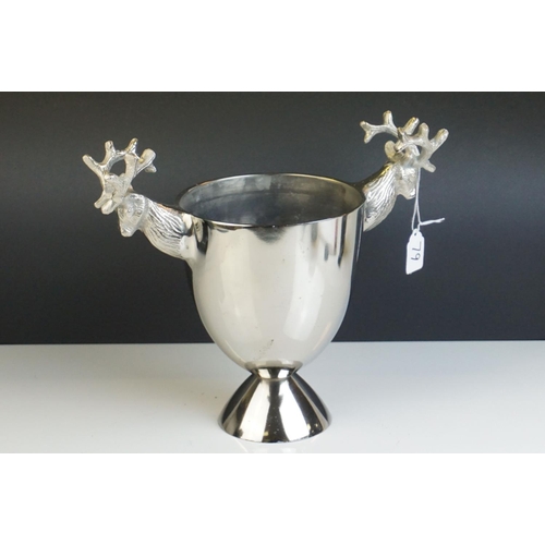 79 - White Metal Centre Piece Bowl / Cup with two handles in the form of Stag's Heads