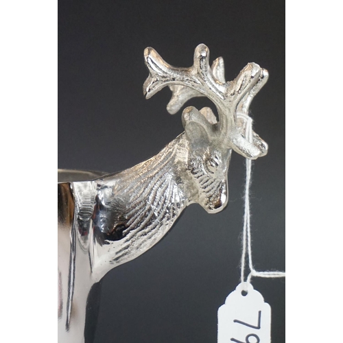 79 - White Metal Centre Piece Bowl / Cup with two handles in the form of Stag's Heads