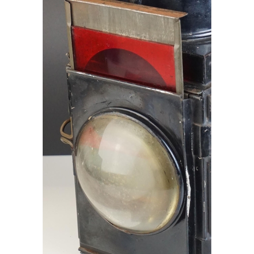 81 - BR (British Rail) Railway Double Bullseye Lamp with red slide, 1940's, 46cms high (to top of handle)