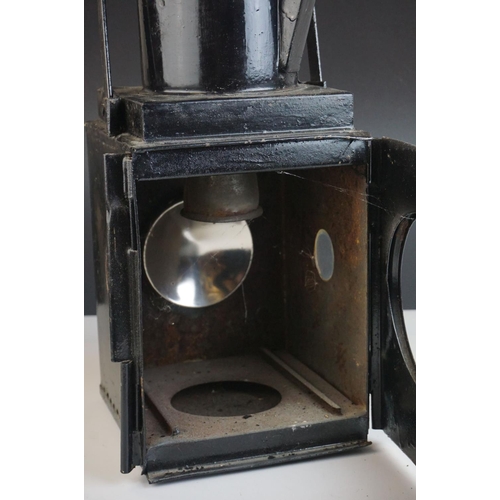 89 - BR (British Rail) Railway Bullseye Lamp, (no glass lens), 1940's, 54cms high (to top of handle)