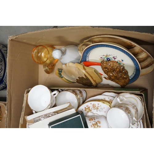 90 - a large quantity of ceramics in three boxes to include coronation china Colcoughpart tea set etc.