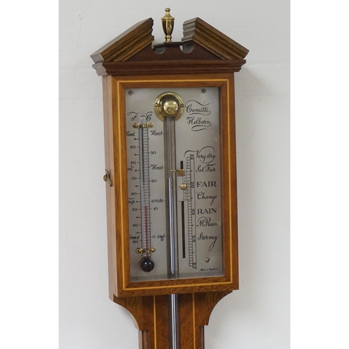 92 - Reproduction Regency Stick Barometer, the silvered face marked ' Comitti, Holborn ', approx. 96cms h... 