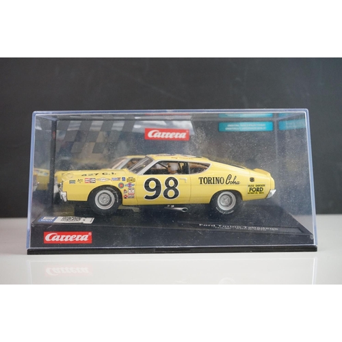 1001 - Five cased / boxed Carrera Evolution slot cars to include Ford Torino Talladega Wendell Scott No 34,... 