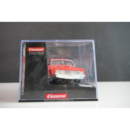 1001 - Five cased / boxed Carrera Evolution slot cars to include Ford Torino Talladega Wendell Scott No 34,... 