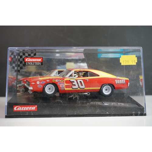 1001 - Five cased / boxed Carrera Evolution slot cars to include Ford Torino Talladega Wendell Scott No 34,... 